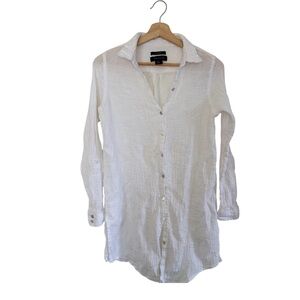 Tahari‎ White Linen Button-Up Shirt